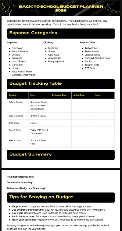 Free Back to School Budget Planner: Make Every Dollar Count